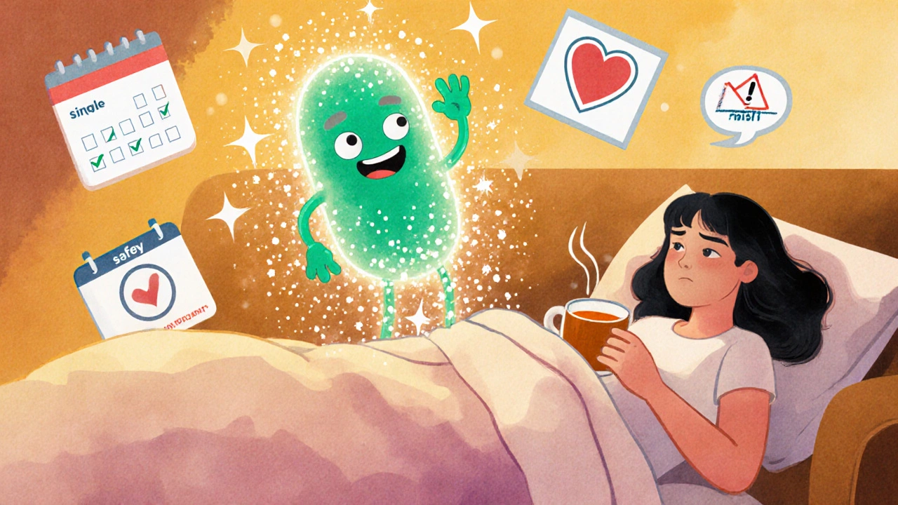 A woman resting peacefully as bacteria dissolve above her, symbolizing simple UTI treatment.