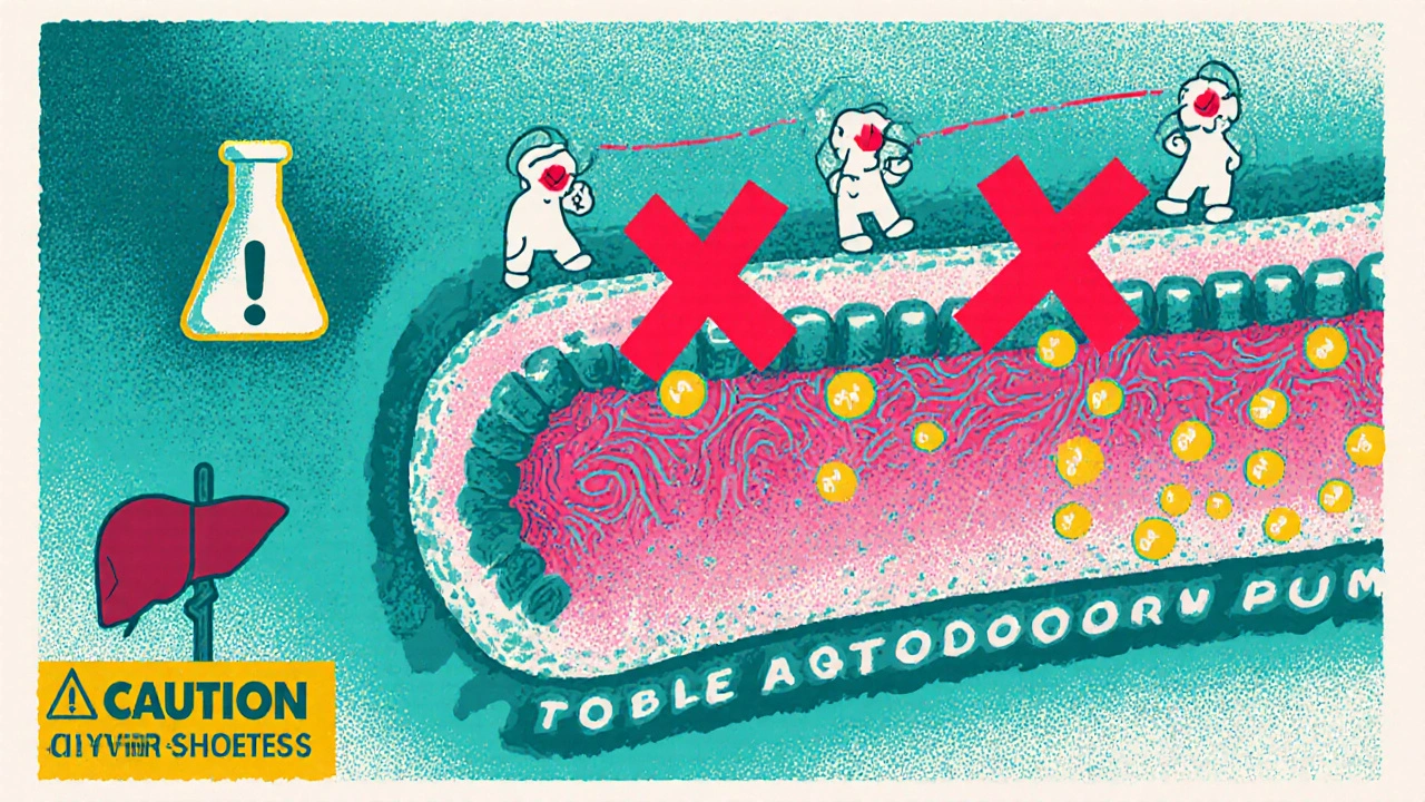 Cartoon cross‑section of kidney cell showing V2 receptor blocked by Tolvaptan and reduced cAMP.