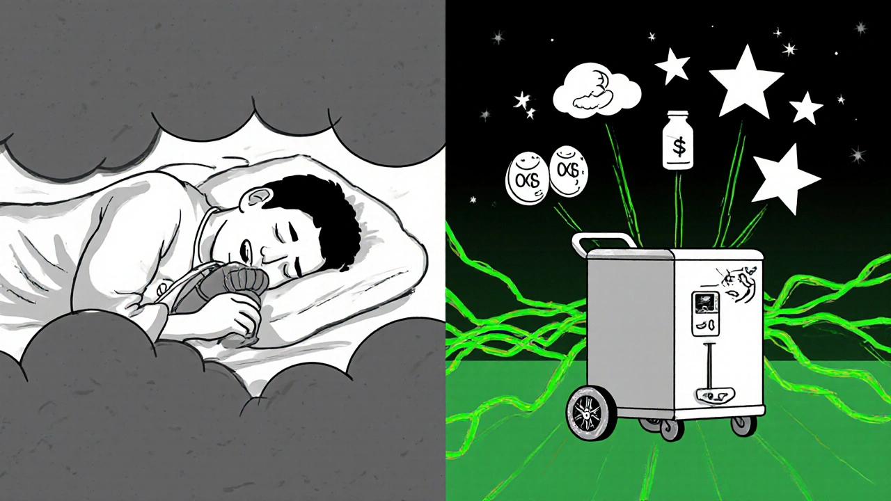 Split image: before fatigue vs. after NIV and nutrition support, with glowing energy and health icons.