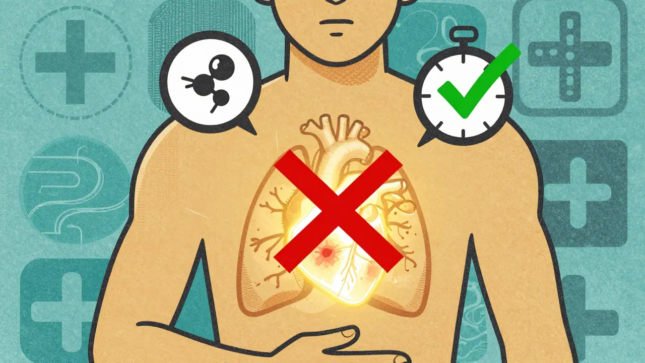 Human torso with medical icons, crossouts over false allergy symptoms, checkmark over penicillin