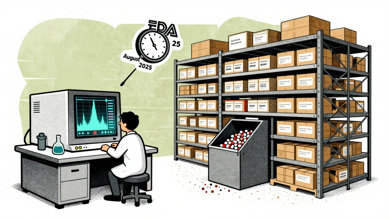 Small lab vs large warehouse with FDA clock and recalled pills being shredded