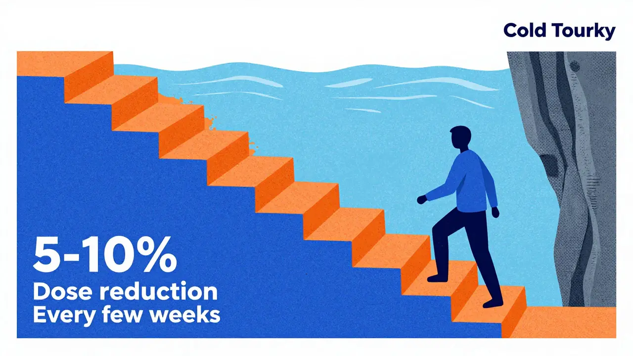 Illustration of slow, safe medication tapering steps