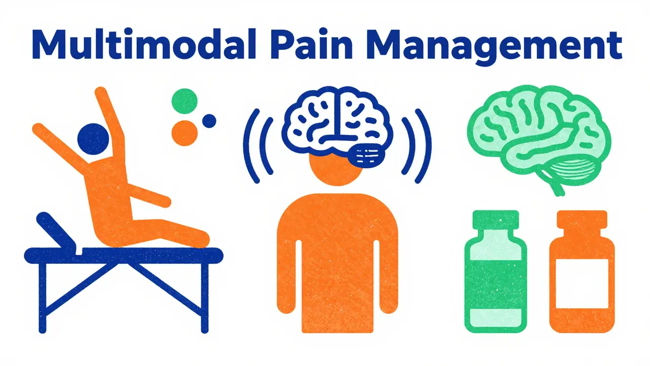 Abstract illustration of multimodal pain management therapies