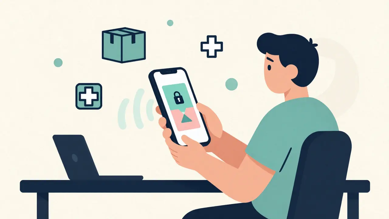 Person using smartphone for safe, convenient medication delivery