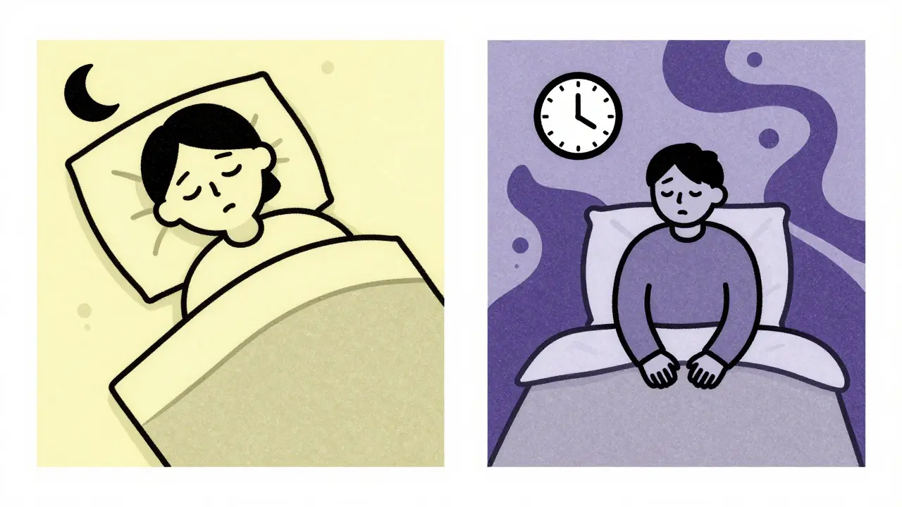 Split image showing peaceful sleep vs sleep disturbances