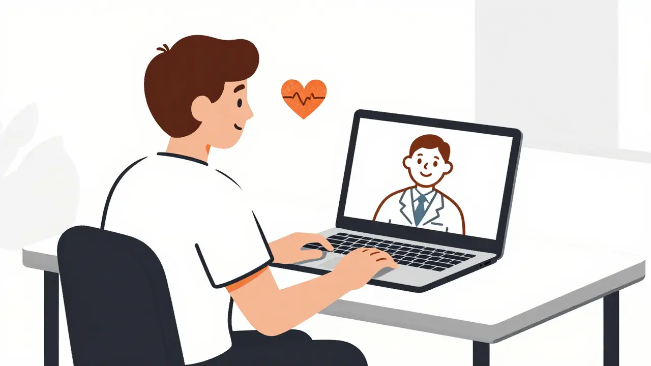 Person having a video call with a doctor for remote health consultation