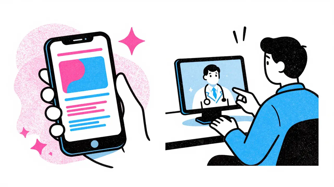 Illustration comparing app-based discounts and telehealth video calls